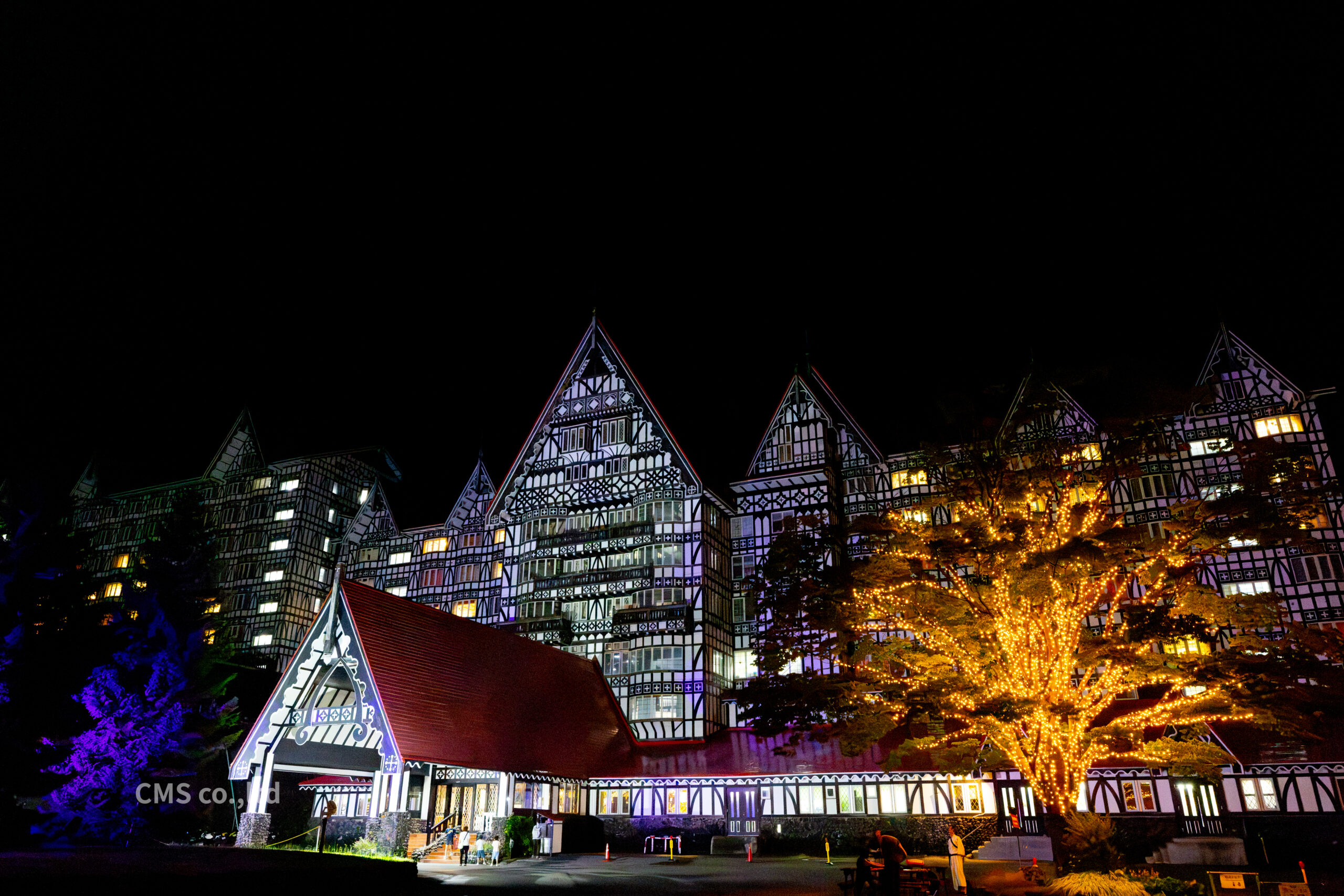 ホテルグリーンプラザ白馬 夜の幻想的なライトアップ(CMS株式会社 撮影)